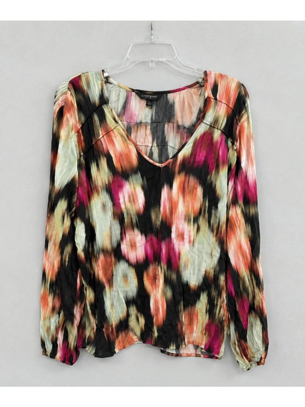 Liverpool Womens Size XL V Neck Smocked Abstract Floral Blouse NEW